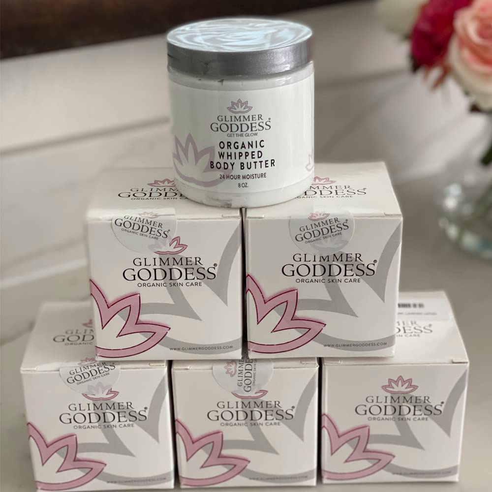 GLIMMER GODDESS Organic Whipped Body Butter – Hydrating Shea & Cocoa Butter Moisturizer with Almond & Coconut Oil, Honeysuckle, 8oz