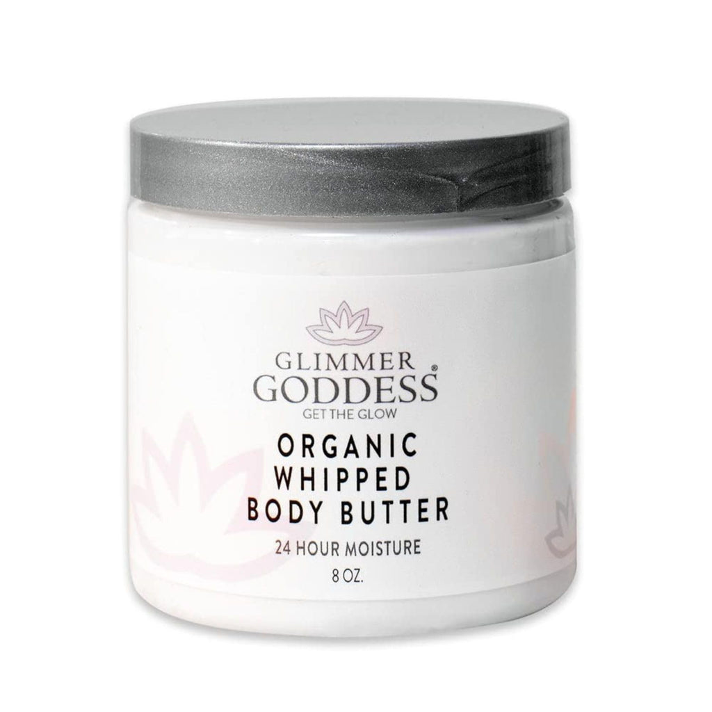 GLIMMER GODDESS Organic Whipped Body Butter – Hydrating Shea & Cocoa Butter Moisturizer with Almond & Coconut Oil, Honeysuckle, 8oz