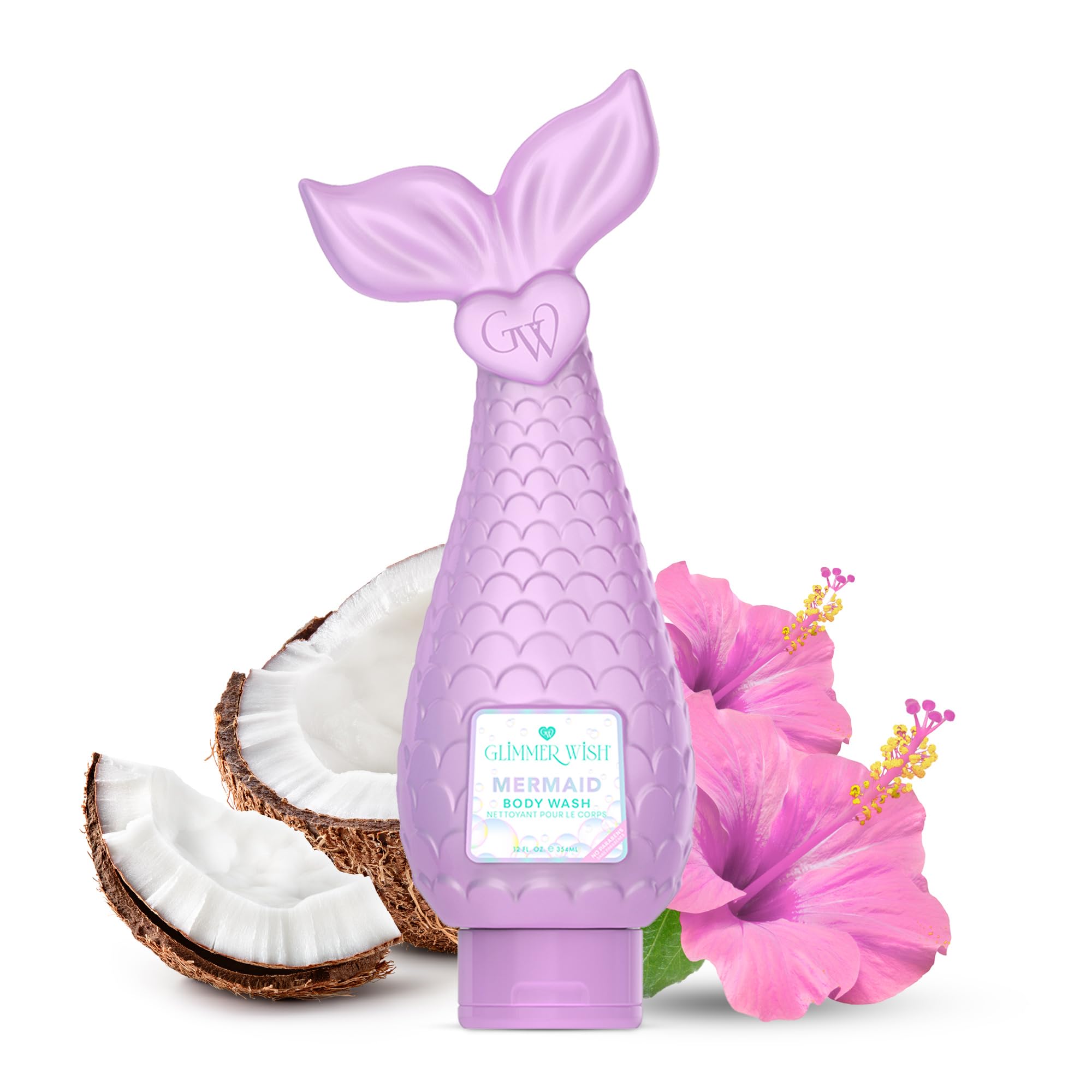 Glimmer Wish Mermaid Kids Body Wash – Gentle, Sulfate-Free Cleanser for Kids, Tropical Beach Scent, 12 Fl Oz