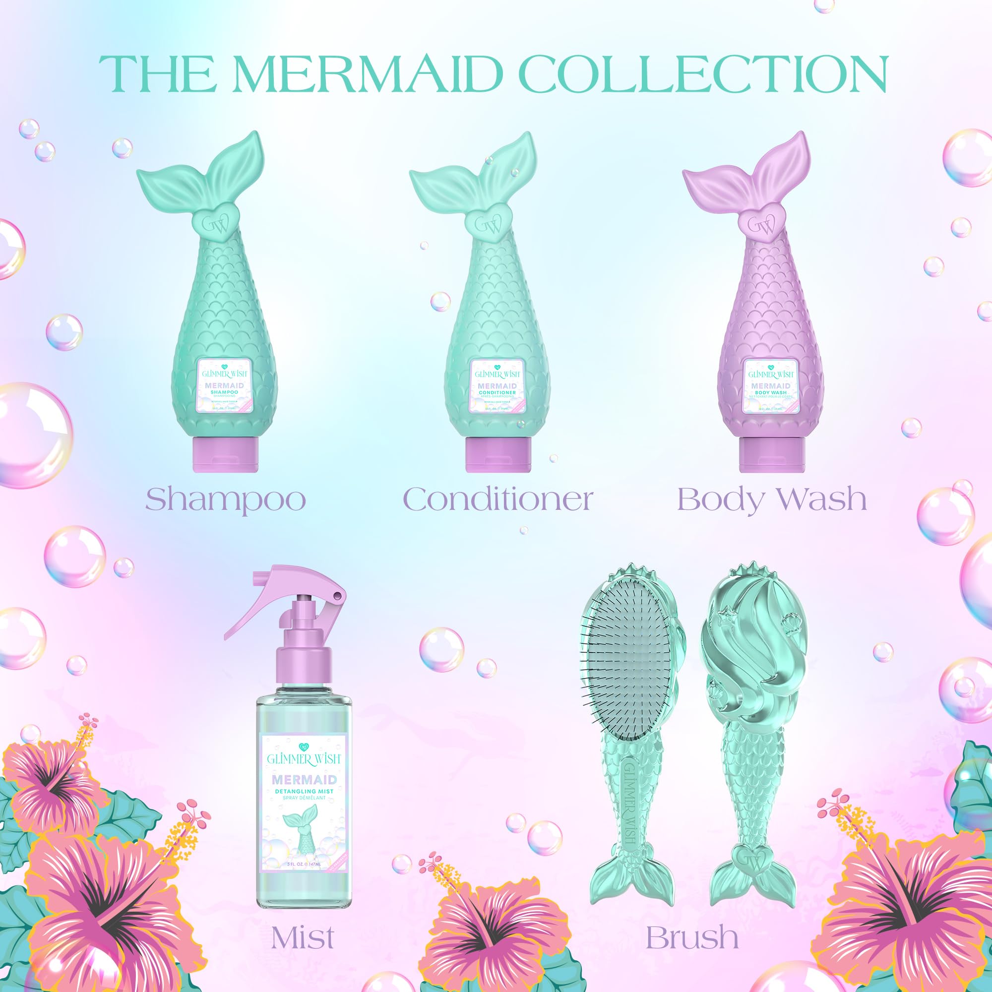 Glimmer Wish Mermaid Kids Shampoo – Sulfate & Paraben Free, 12 oz, Island Scent, Non-Toxic