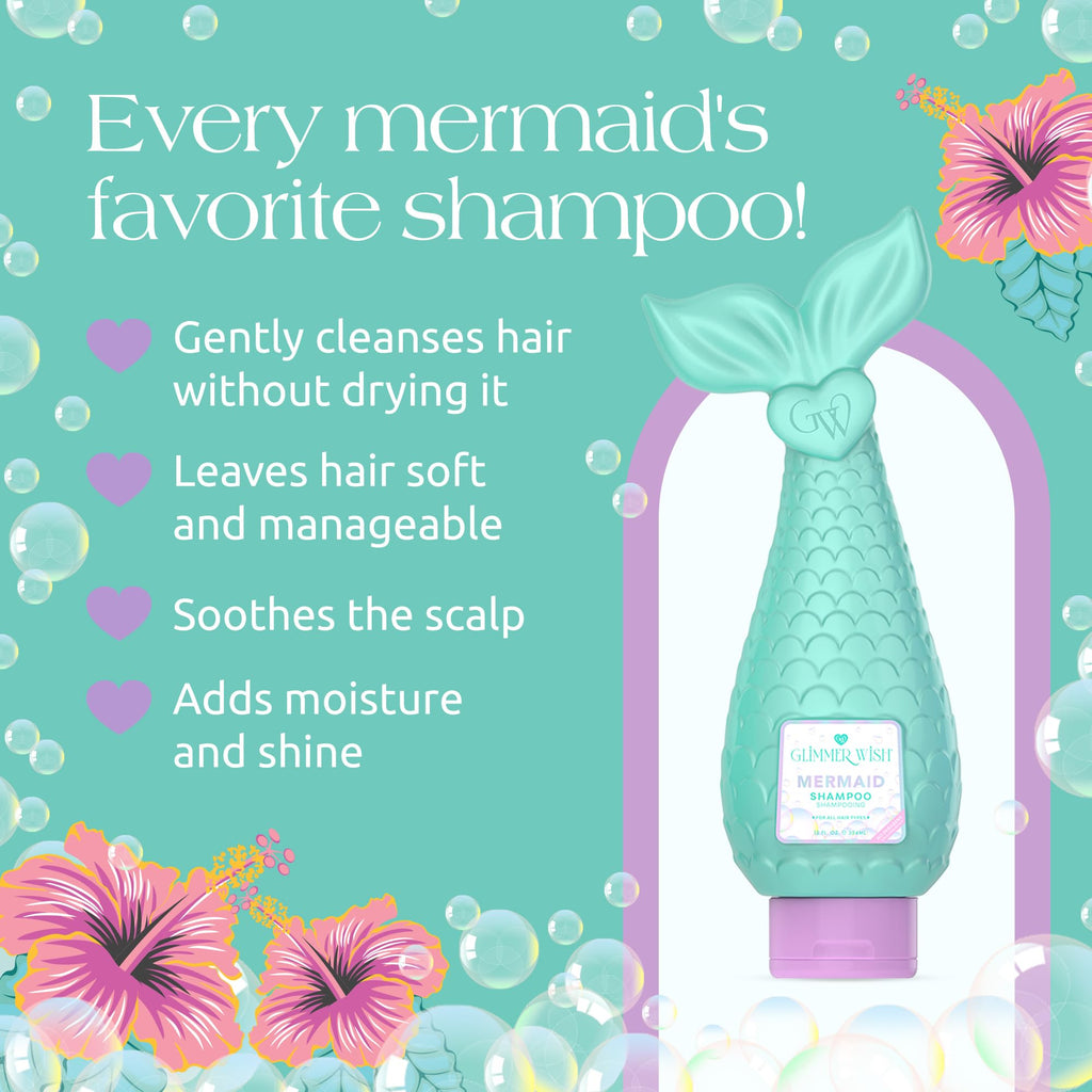 Glimmer Wish Mermaid Kids Shampoo – Sulfate & Paraben Free, 12 oz, Island Scent, Non-Toxic