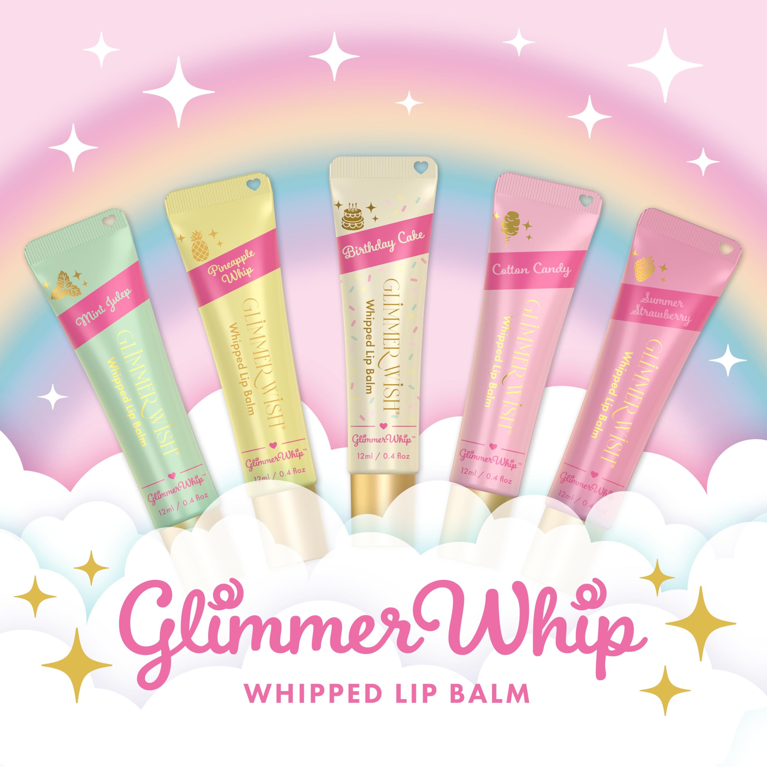 Glimmer Wish Glimmer Whip Hydrating Lip Balm – Birthday Cake, Vegan Lip Moisturizer with Organic Oils & Butters