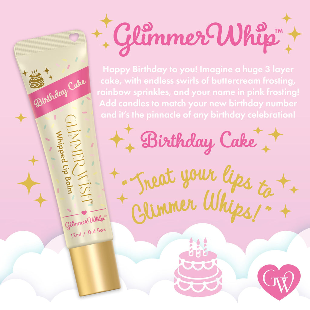 Glimmer Wish Glimmer Whip Hydrating Lip Balm – Birthday Cake, Vegan Lip Moisturizer with Organic Oils & Butters