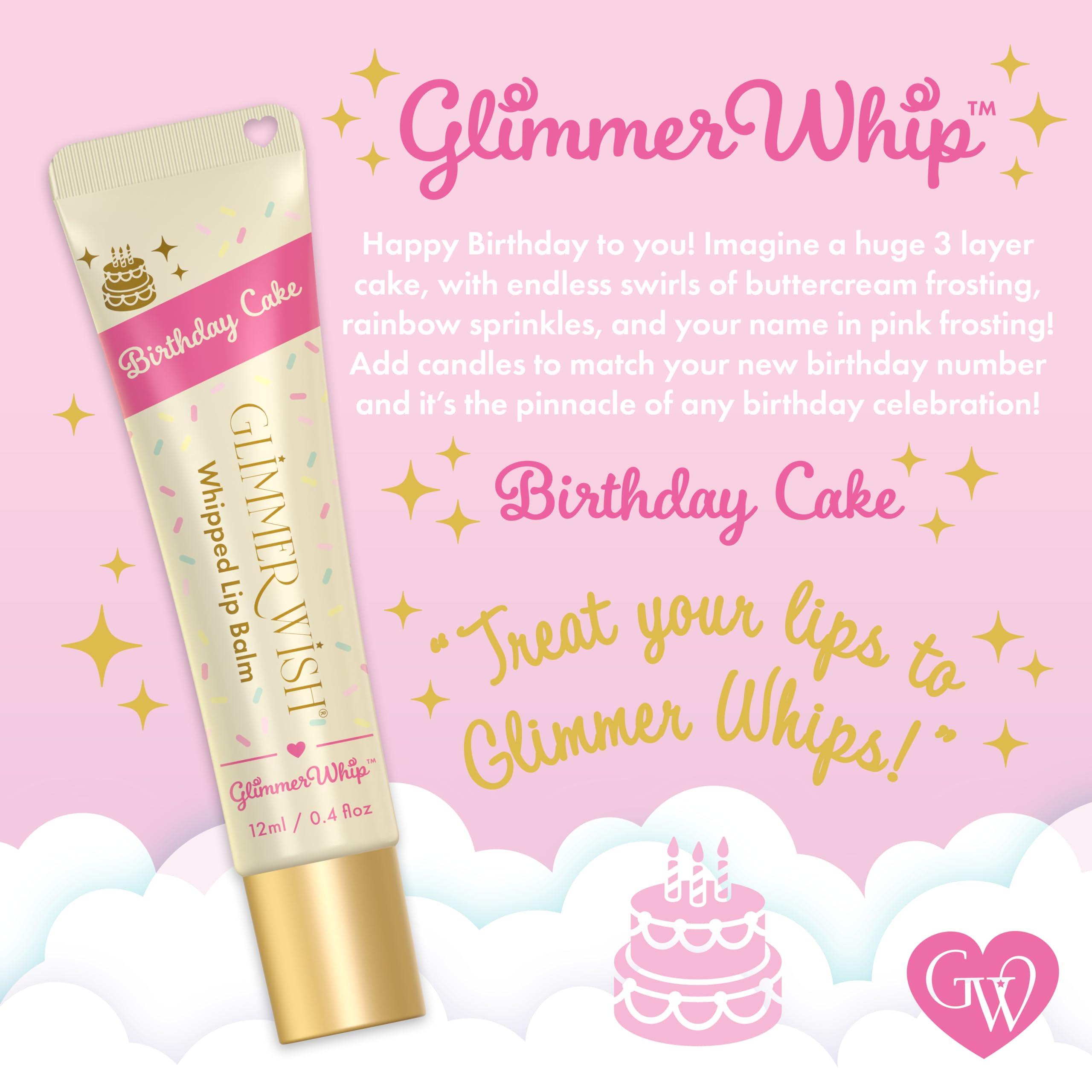 Glimmer Wish Glimmer Whip Hydrating Lip Balm – Birthday Cake, Vegan Lip Moisturizer with Organic Oils & Butters