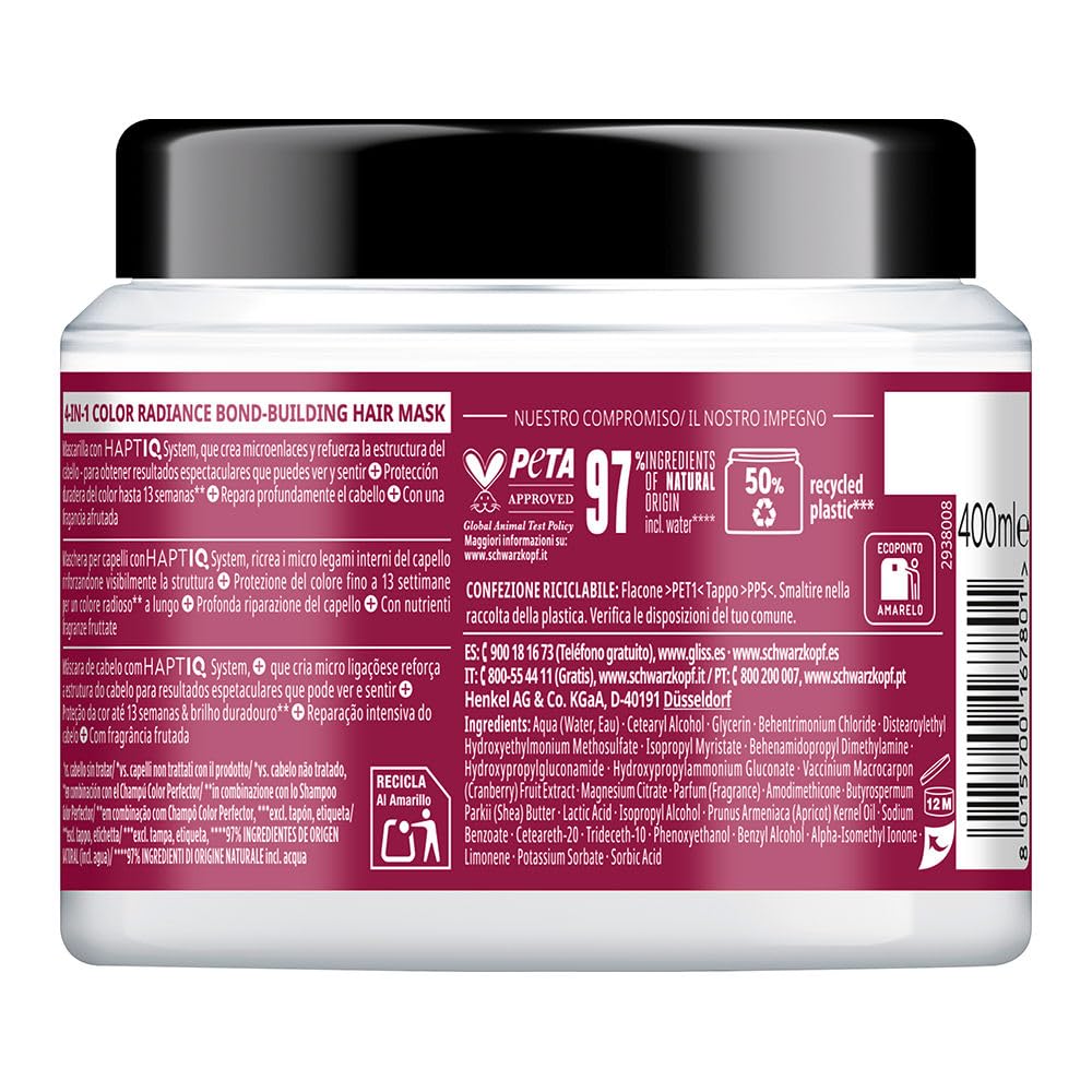 Gliss 4-in-1 Color Radiance Bond-Building Hair Mask, 400 ml