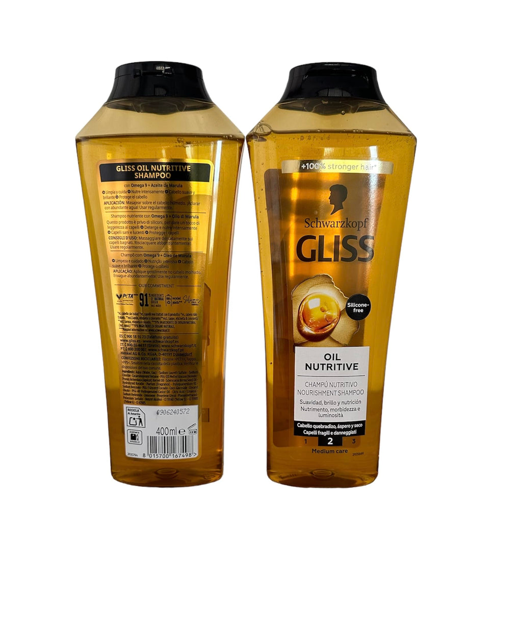 Gliss Shampoo Oil Nutritive 2-Pack – 400 ml Each for Softer, Shinier Hair | Gliss
