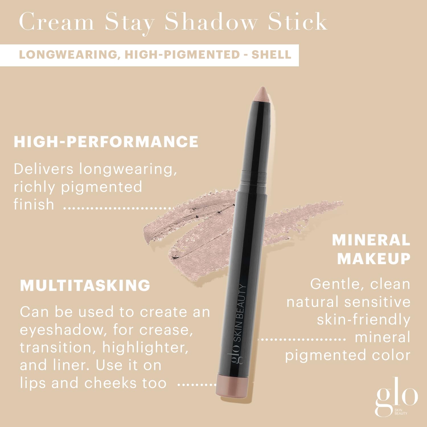 Glo Skin Beauty Cream Stay Shadow Stick (Shell) – 12-Hour, Multi-Purpose Eyeshadow, Base, and Liner