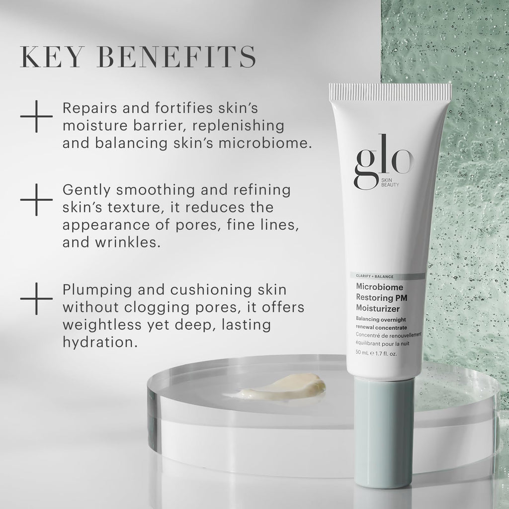 Glo Skin Beauty Microbiome Restoring PM Moisturizer – Oil-Free Night Gel-Cream for Acne-Prone Skin