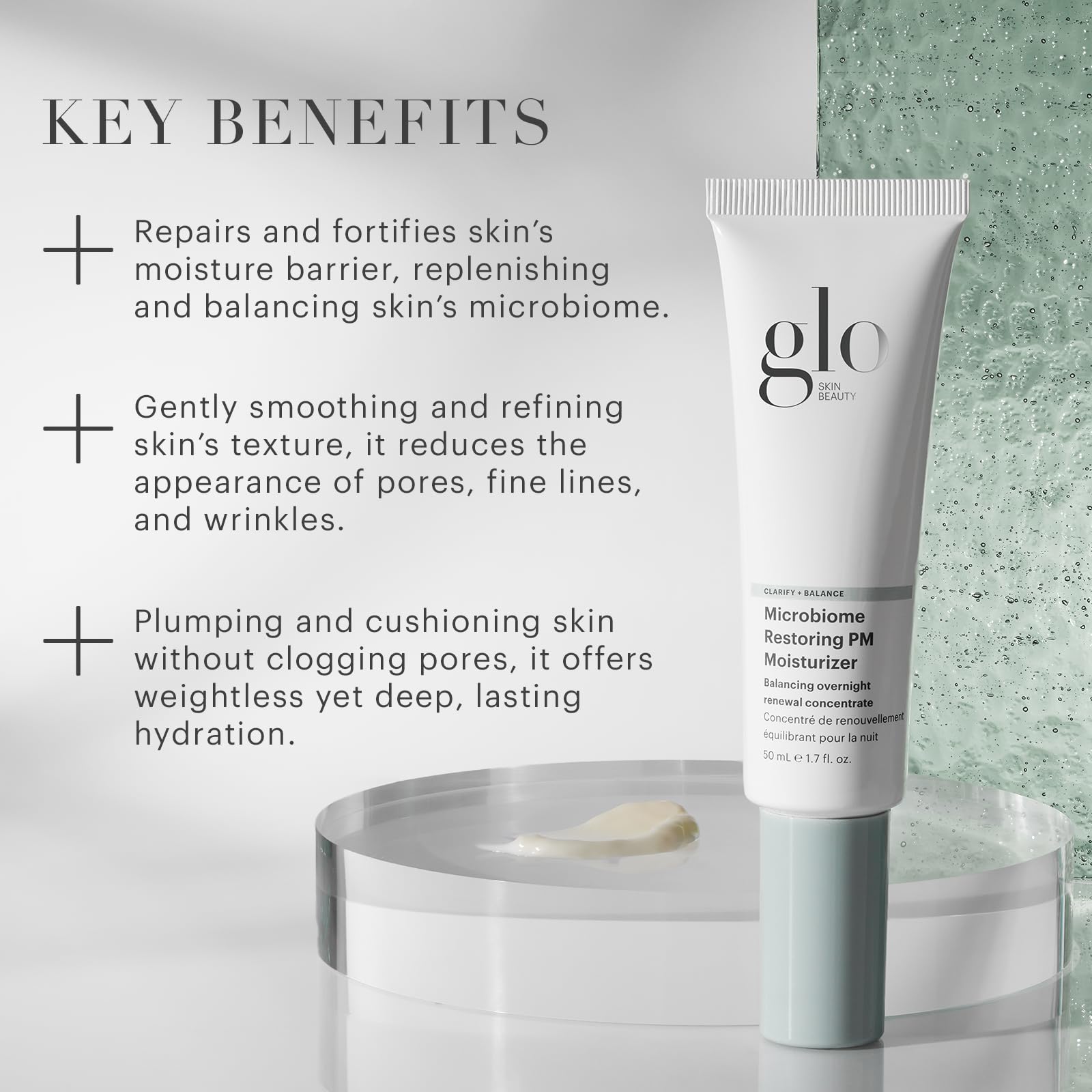 Glo Skin Beauty Microbiome Restoring PM Moisturizer – Oil-Free Night Gel-Cream for Acne-Prone Skin