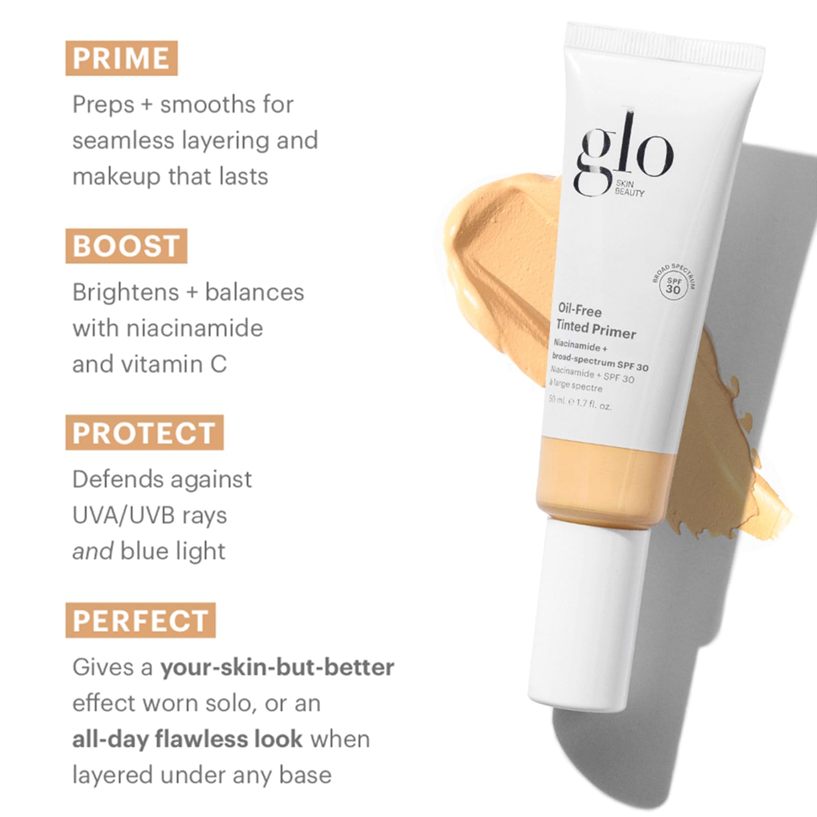 Glo Skin Beauty Oil-Free Tinted Primer SPF 30 Light Medium – 1.7 oz | 4-in-1 Mineral Primer