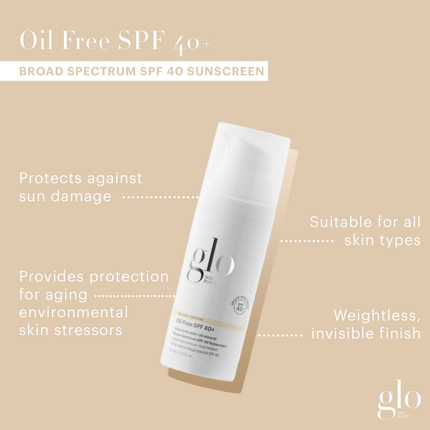 Glo Skin Beauty Oil Free SPF 40+ Mineral Sunscreen with Hyaluronic Acid