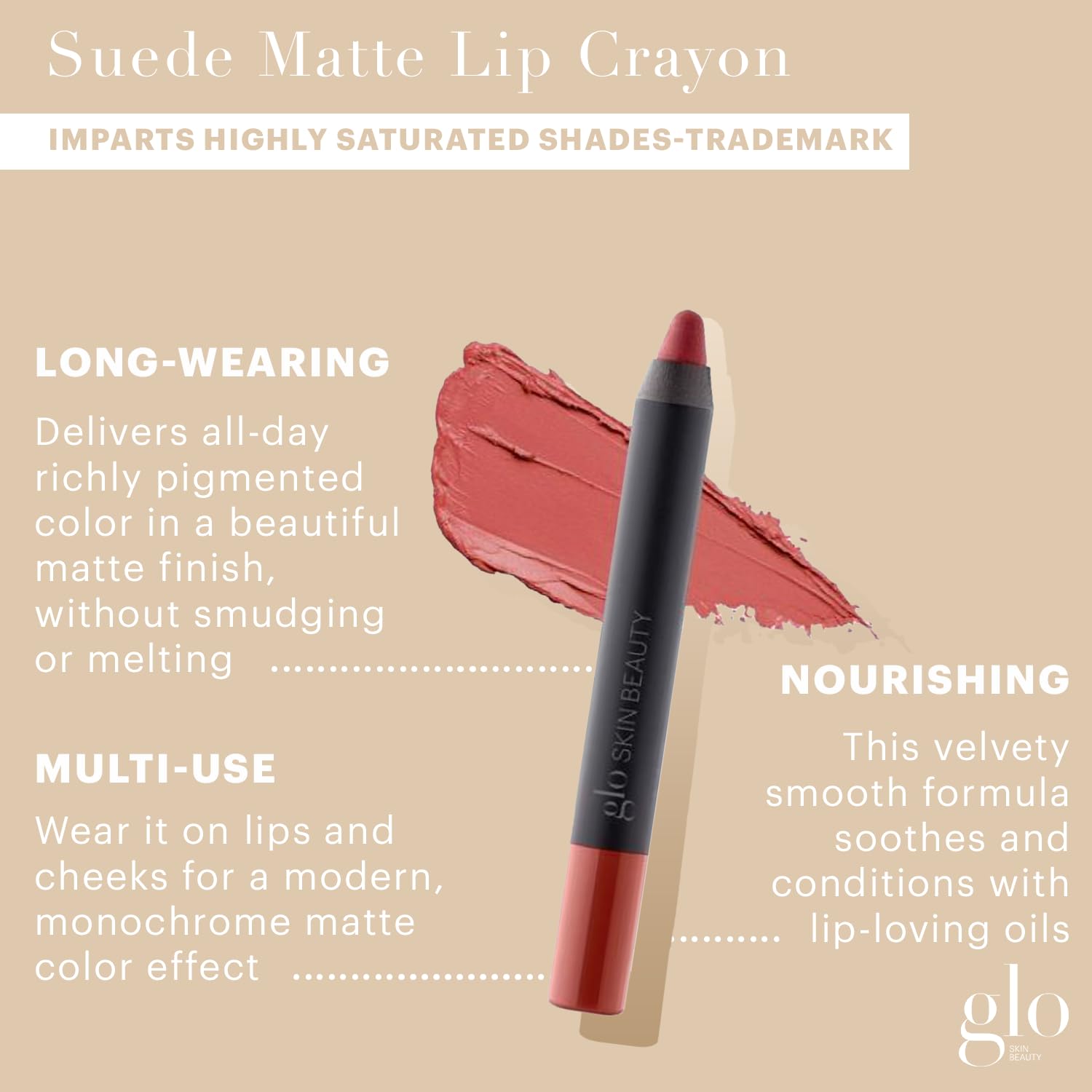 Glo Skin Beauty Suede Matte Lip Crayon – Long-Wearing Lip Color with Shea Butter & Mango Seed Oil