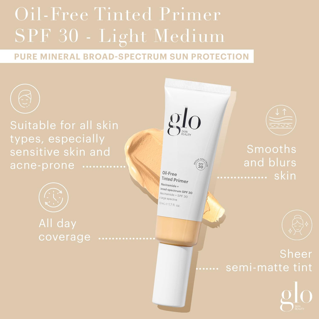 Glo Skin Beauty Oil-Free Tinted Primer SPF 30 Light Medium – 1.7 oz | 4-in-1 Mineral Primer