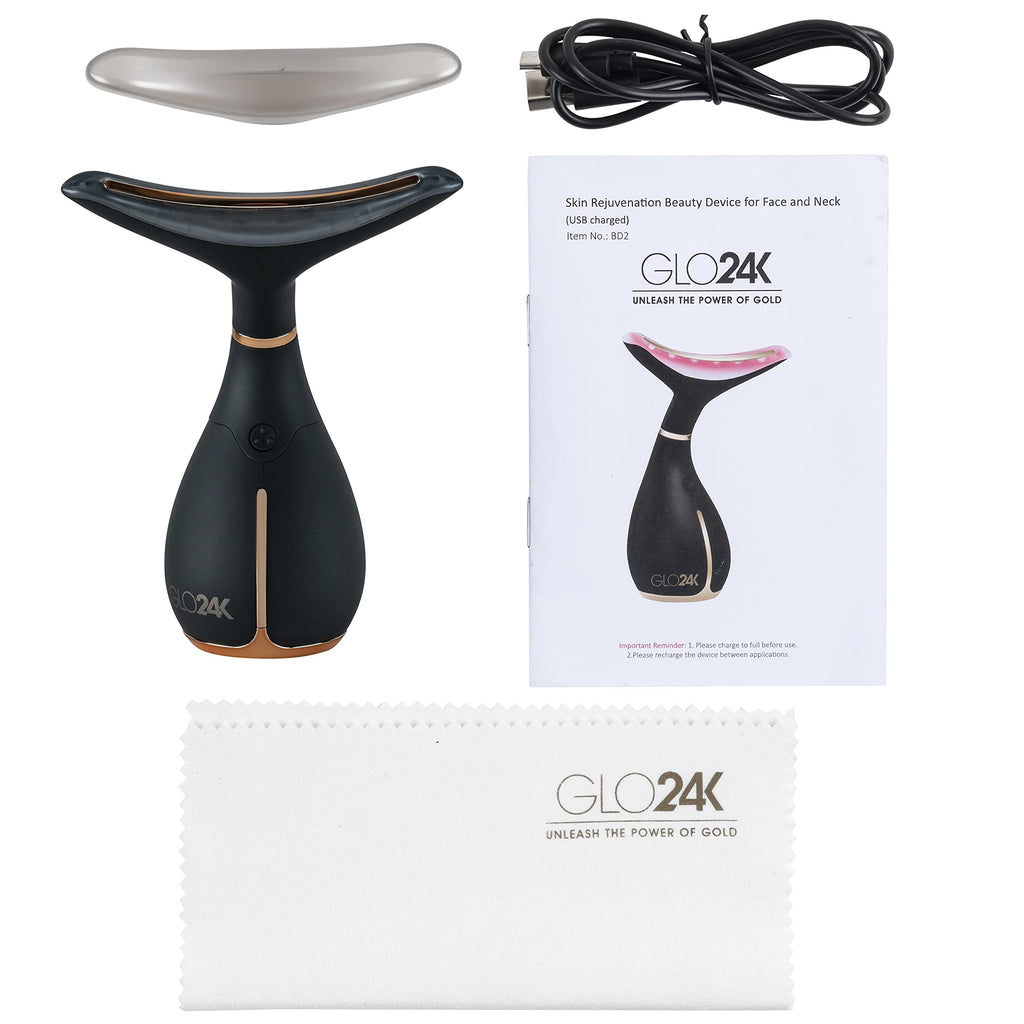 GLO24K Neck & Face LED Beauty Massager + 24k Moisturizing Day Cream | At-Home Spa Duo