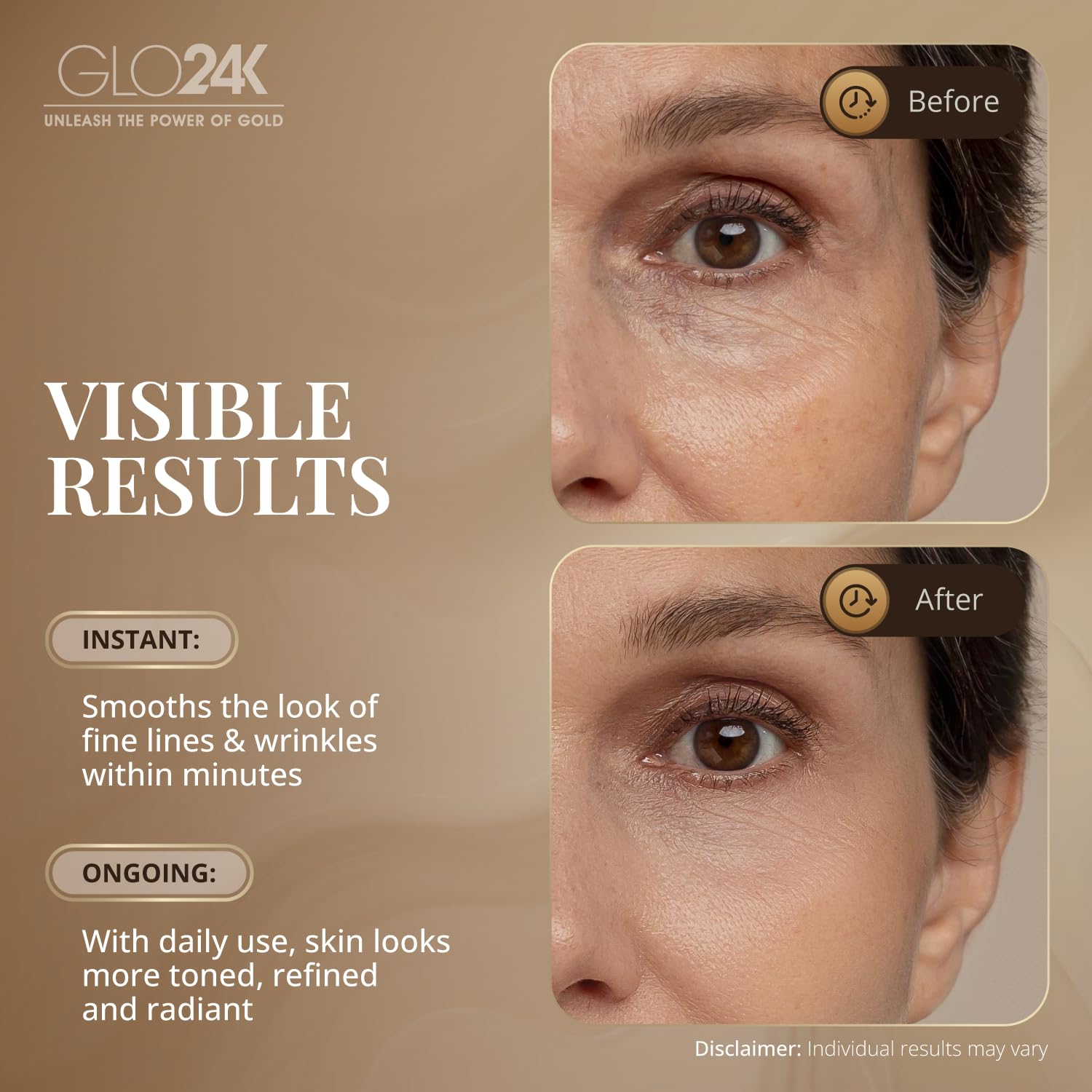 GLO24K Instant Facelift Cream – 24k Gold, HA & Peptides | Value Pack 2