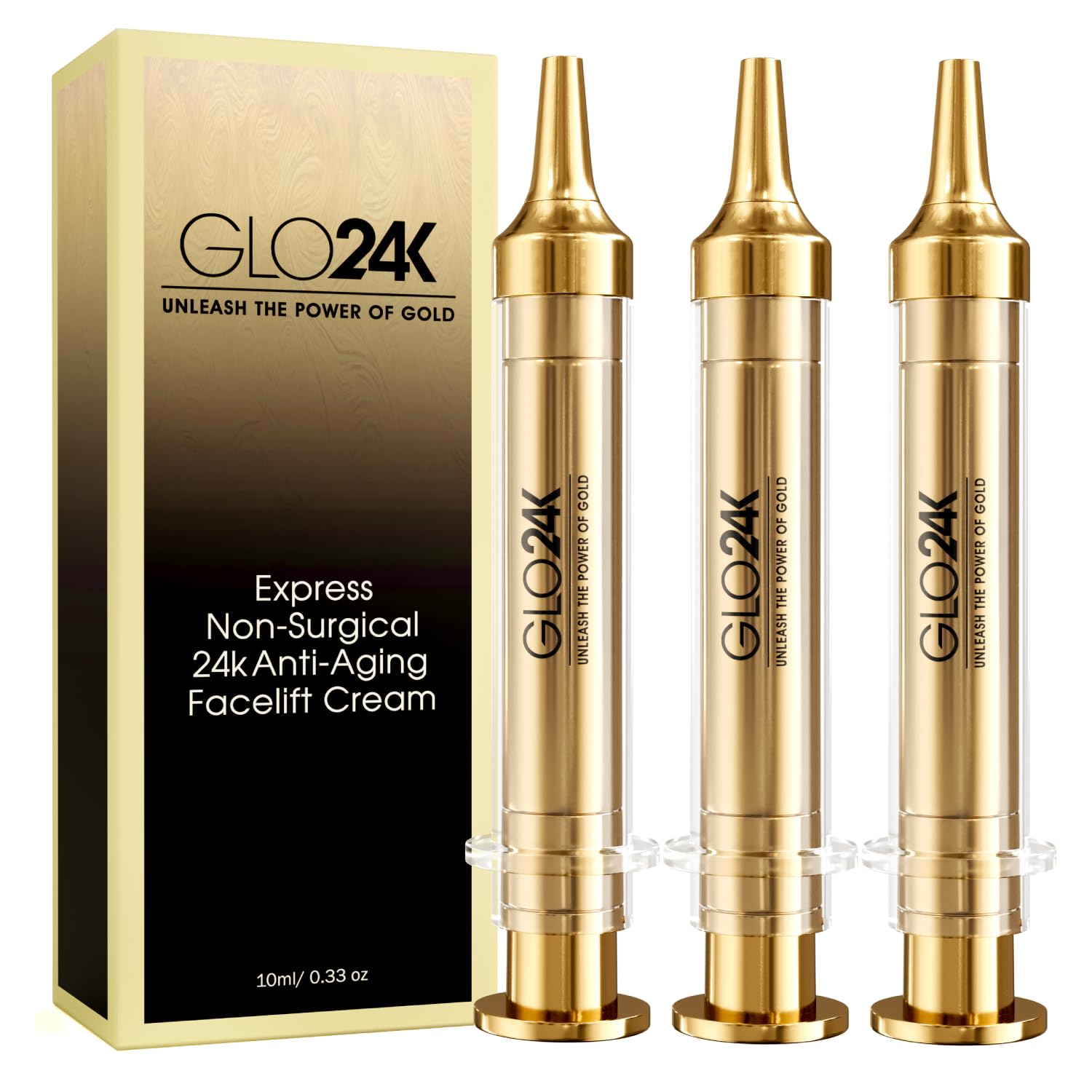 GLO24K Instant Facelift Cream – 24k Gold, Hyaluronic Acid, Peptides & Vitamins | Value Pack of 3