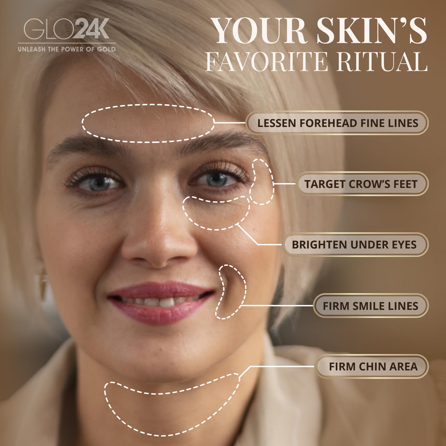 GLO24K Instant Facelift Cream – 24k Gold, Hyaluronic Acid, Peptides & Vitamins | Value Pack of 3