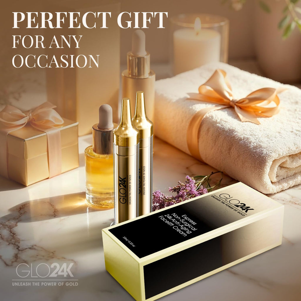 GLO24K Instant Facelift Cream – 24k Gold, Hyaluronic Acid, Peptides & Vitamins | Value Pack of 3