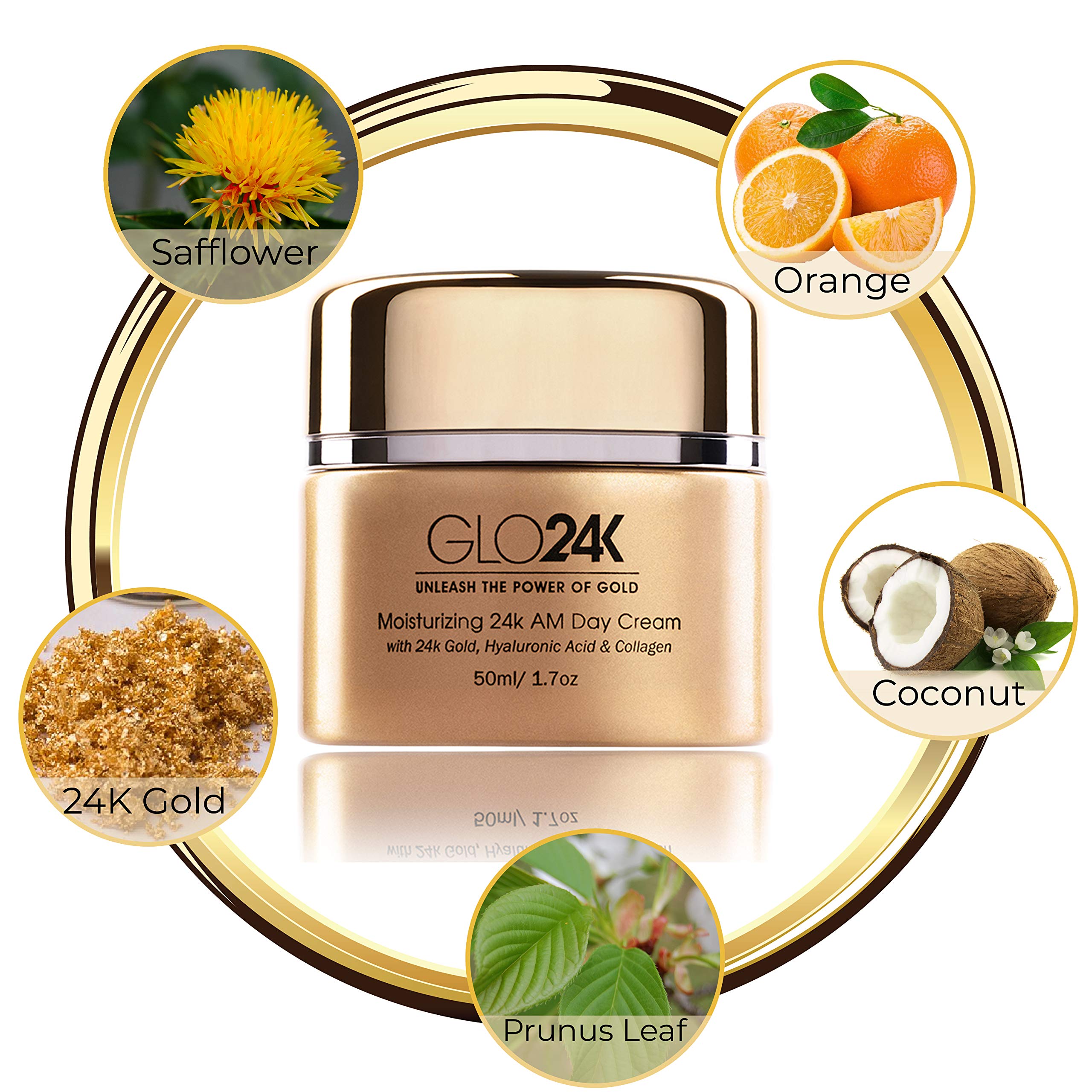 GLO24K Moisturizing 24k Gold Day & Night Creams — Hydration Duo with Hyaluronic Acid, Collagen, Retinol