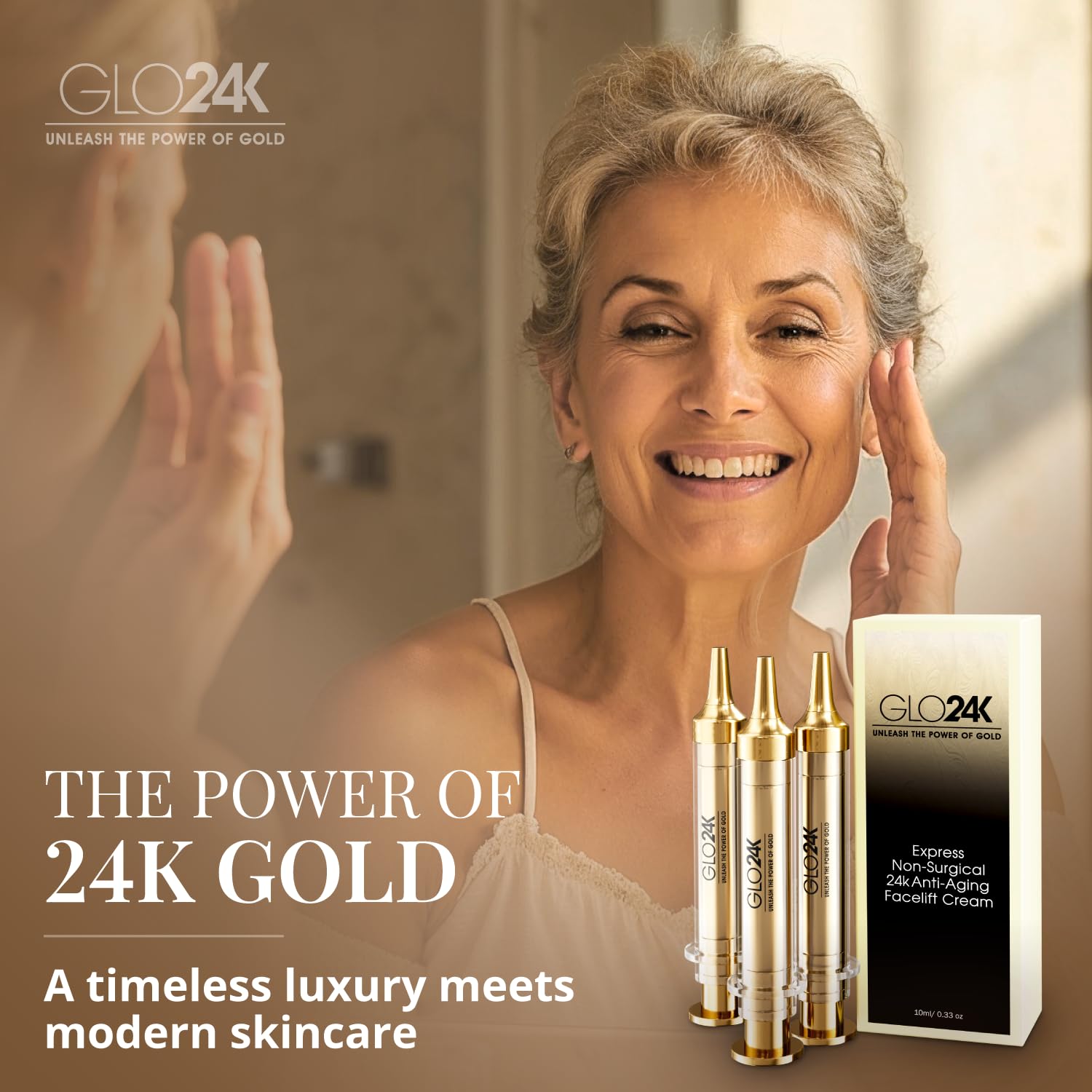 GLO24K Instant Facelift Cream – 24k Gold, HA & Peptides | Value Pack 2