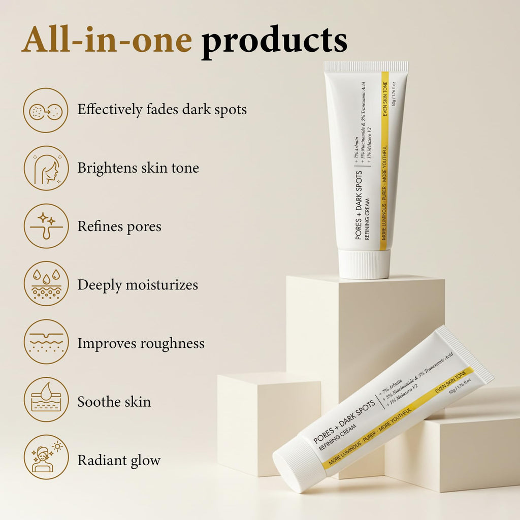 Glopink 2 Pcs Pores Dark Spots Cream – Arbutin, Tranexamic Acid, Niacinamide | Pore Minimizing & Radiant Glow
