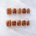 [GLORS] Caramel Leopard Glitter Cat Eye False Nail Press-Ons - Premium Fall Winter Style, Short Square Shape, 10 Pieces (XS, SS)