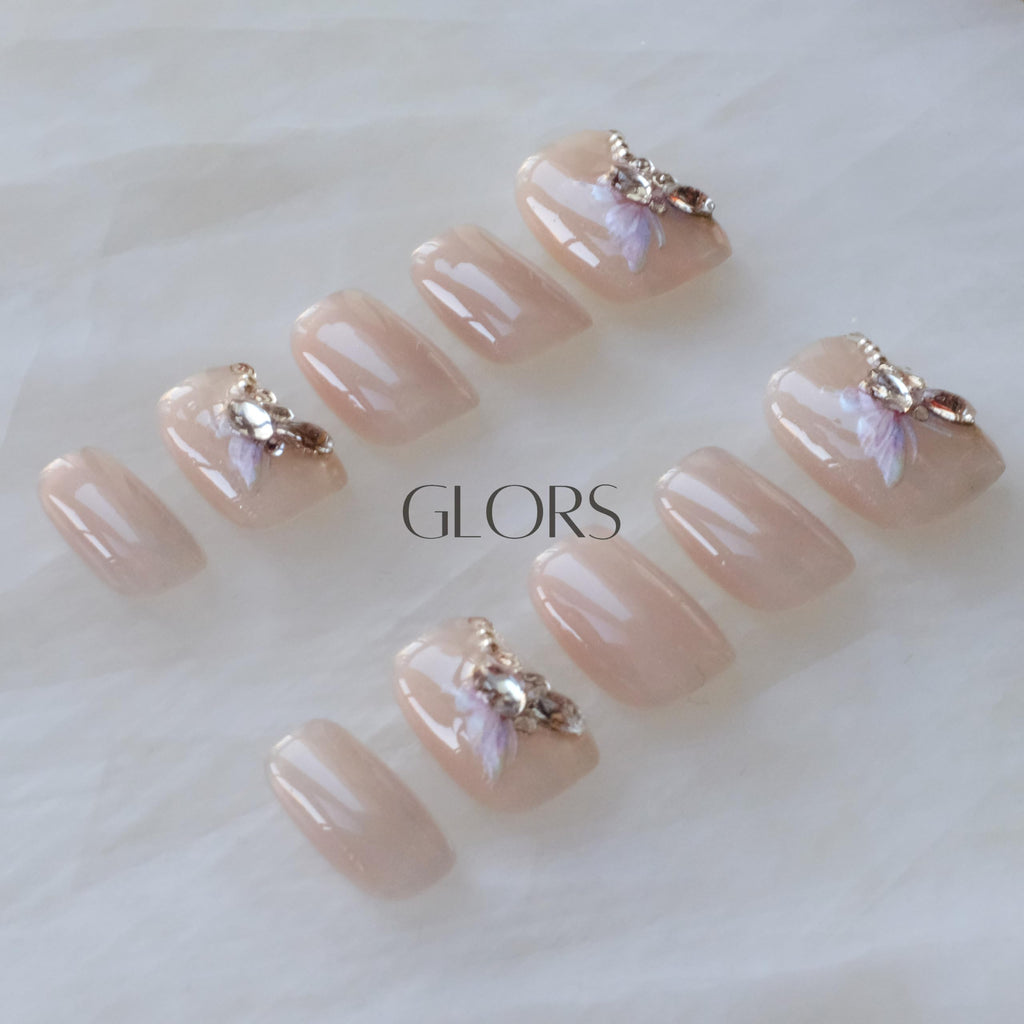 GLORS Purely Handmade Short Press On Nails | SCSbutterfly Cat-Eye Art (10 pcs, Small)