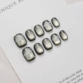 GLORS Handmade Short Square Press-On Nails – Cateye Black with Flower Design (10 Pieces, XS/SS)