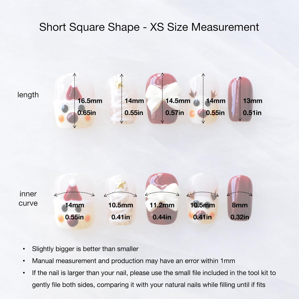 GLORS Christmas Press-On Nails – Short Square Festive Design (10 Pieces, XS/SS)