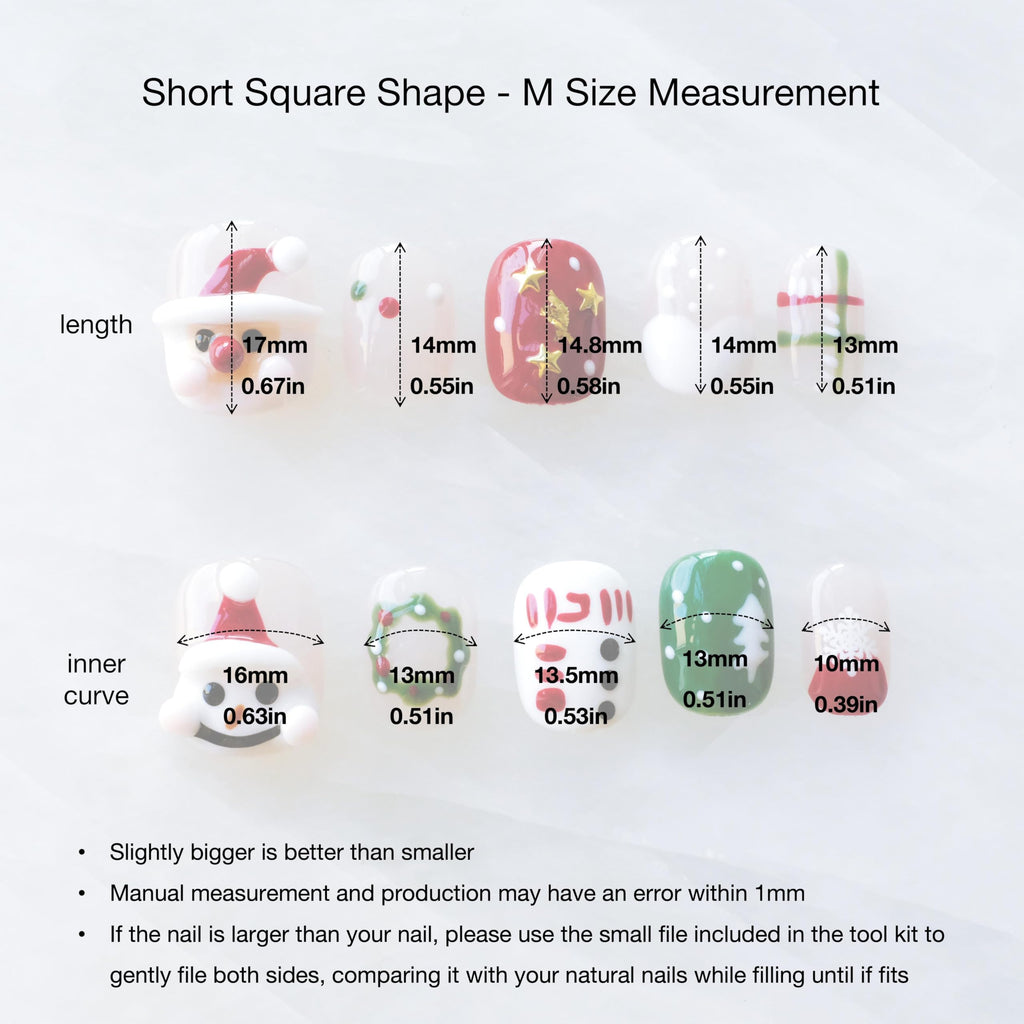 GLORS Christmas Press-On Nails – Short Square 3D Festive Design (Santa & Snowman) – 10 Pieces