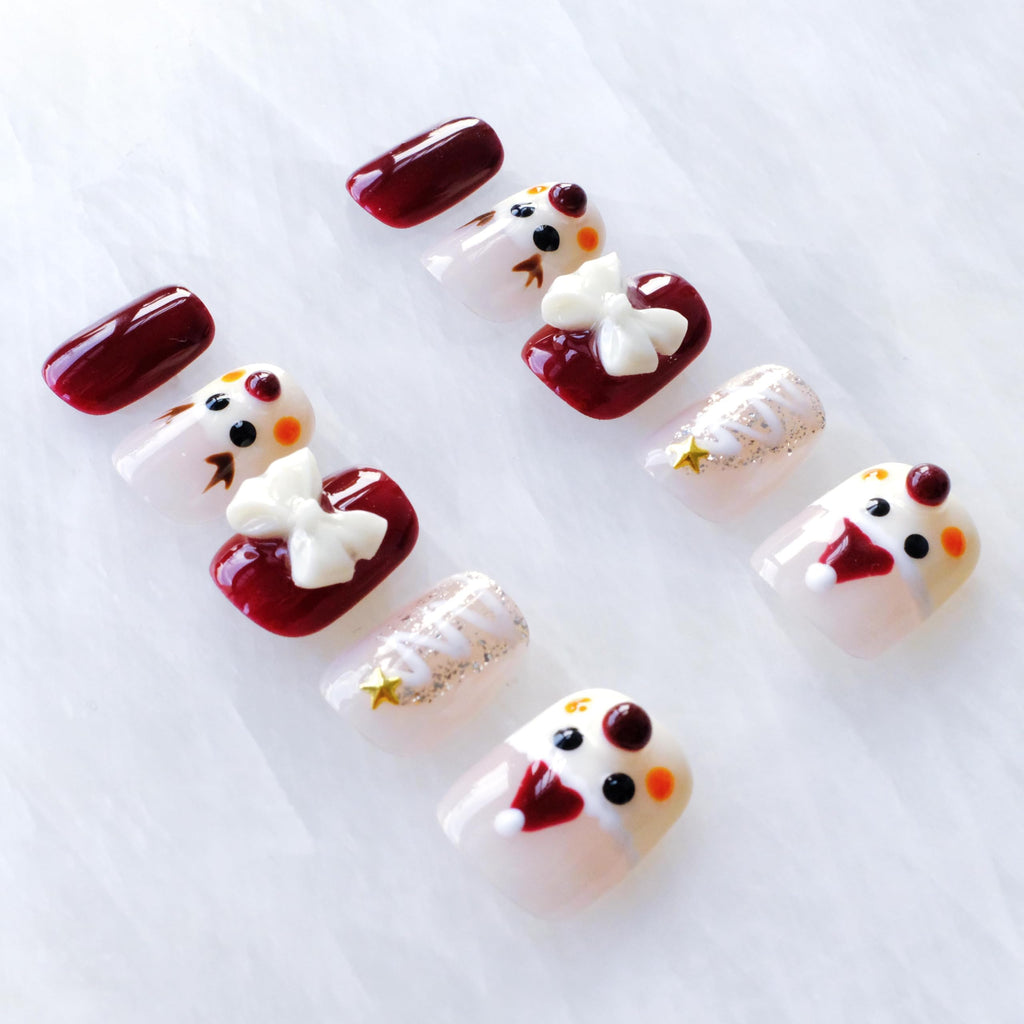 GLORS Christmas Press-On Nails – Short Square Festive Design (10 Pieces, XS/SS)