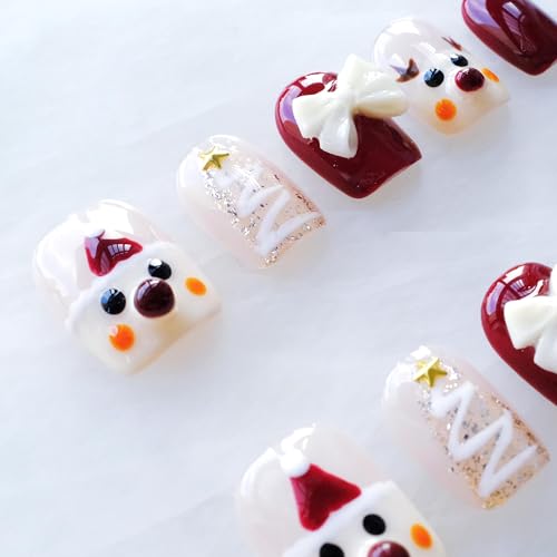 GLORS Christmas Press-On Nails – Short Square Festive Design (10 Pieces, XS/SS)
