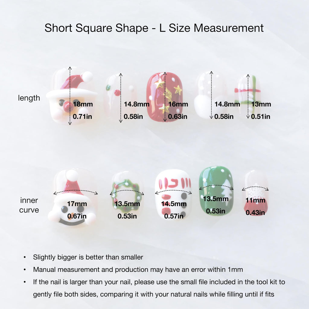 GLORS Christmas Press-On Nails – Short Square 3D Santa & Snowman Set (10 Pieces)