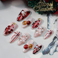 GLORS Christmas Press On Nails – Medium Almond Shape, Pearl & Red Bow Design, 10 Pieces (Medium, MB)