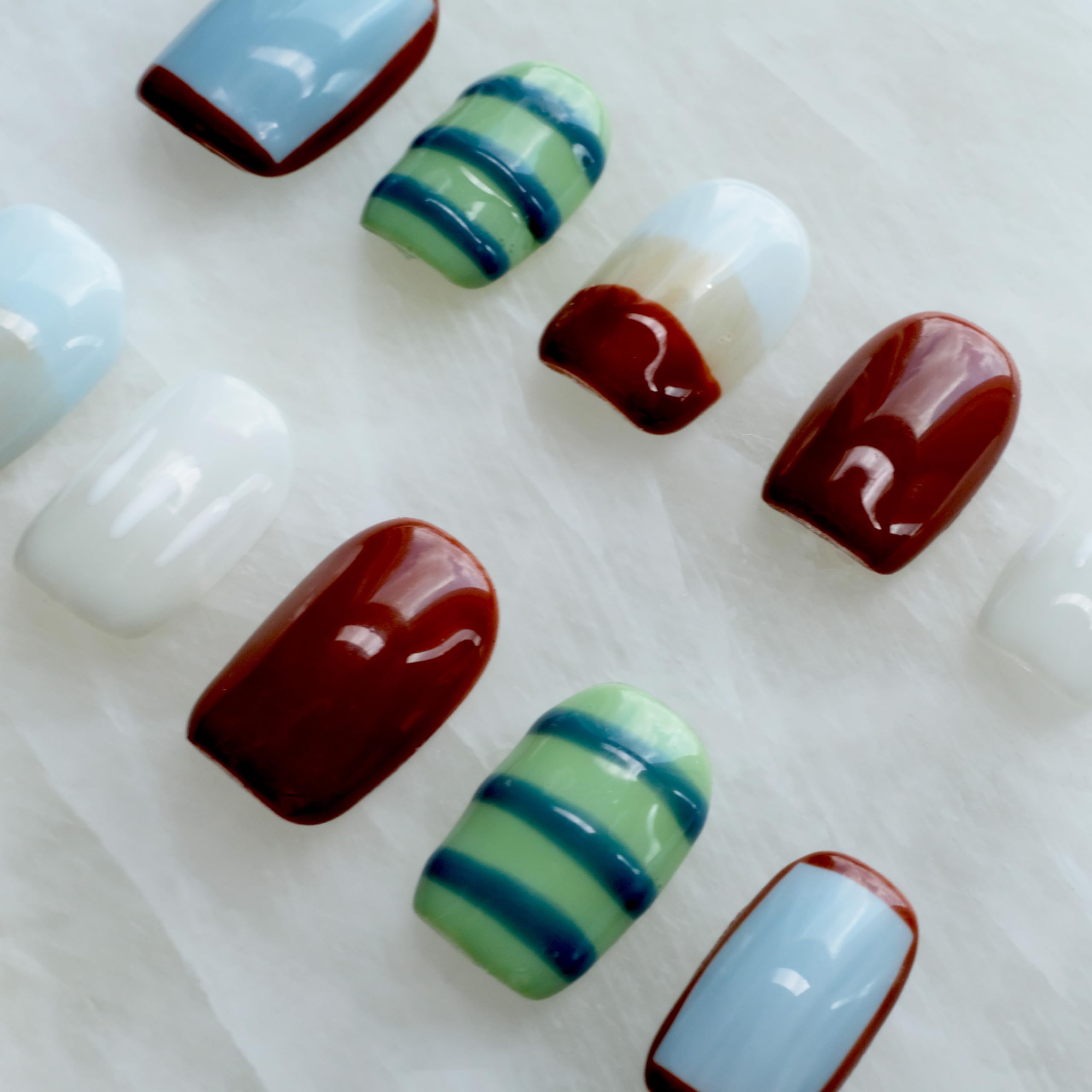 GLORS Purely Handmade Press On Nails – Short Square Kawaii Set | 10-Piece Salon Quality Nails (XS, SS)