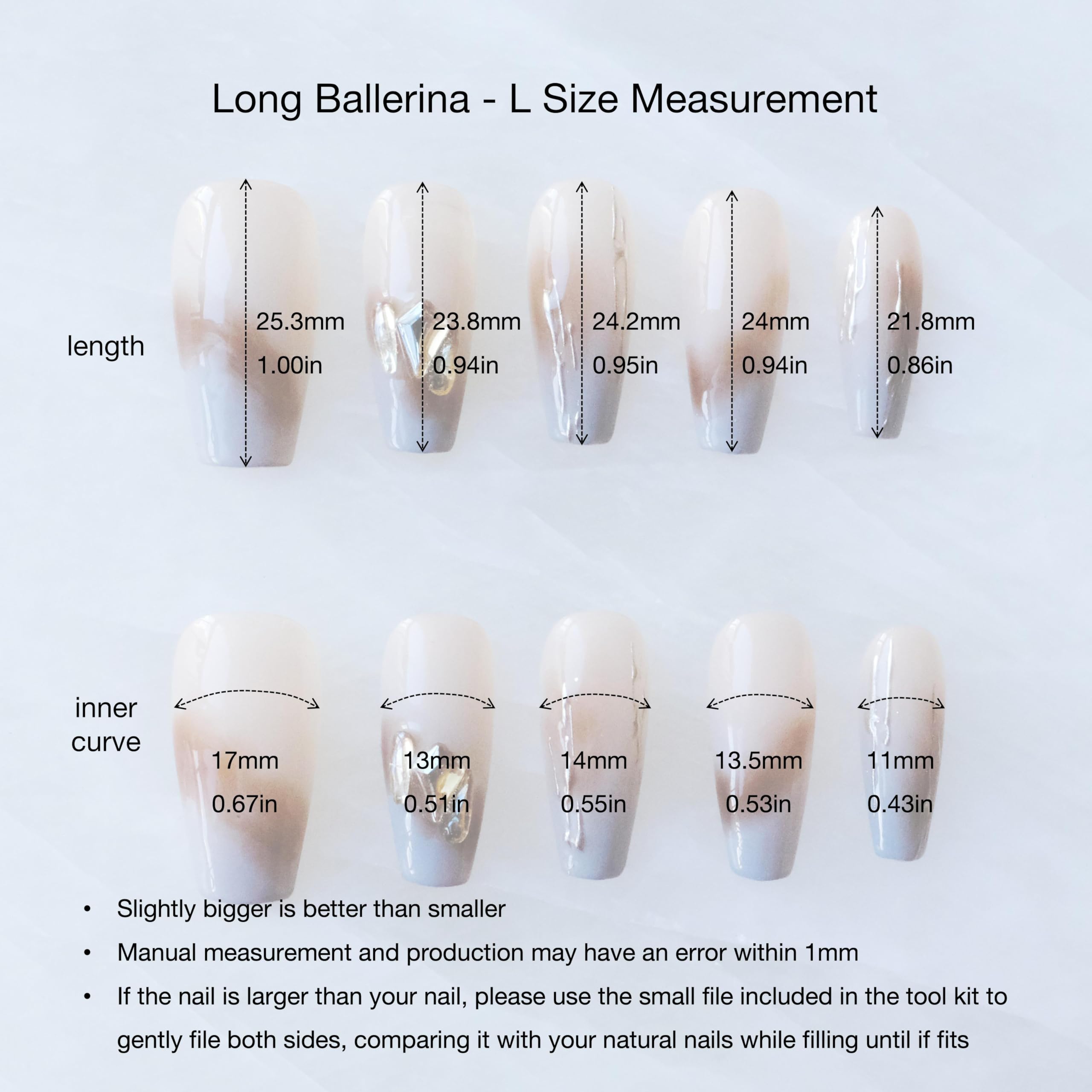 GLORS Ombre Press On Nails – Long Ballerina Nude to Gray with Gold Accents (10-Piece, Large LB)