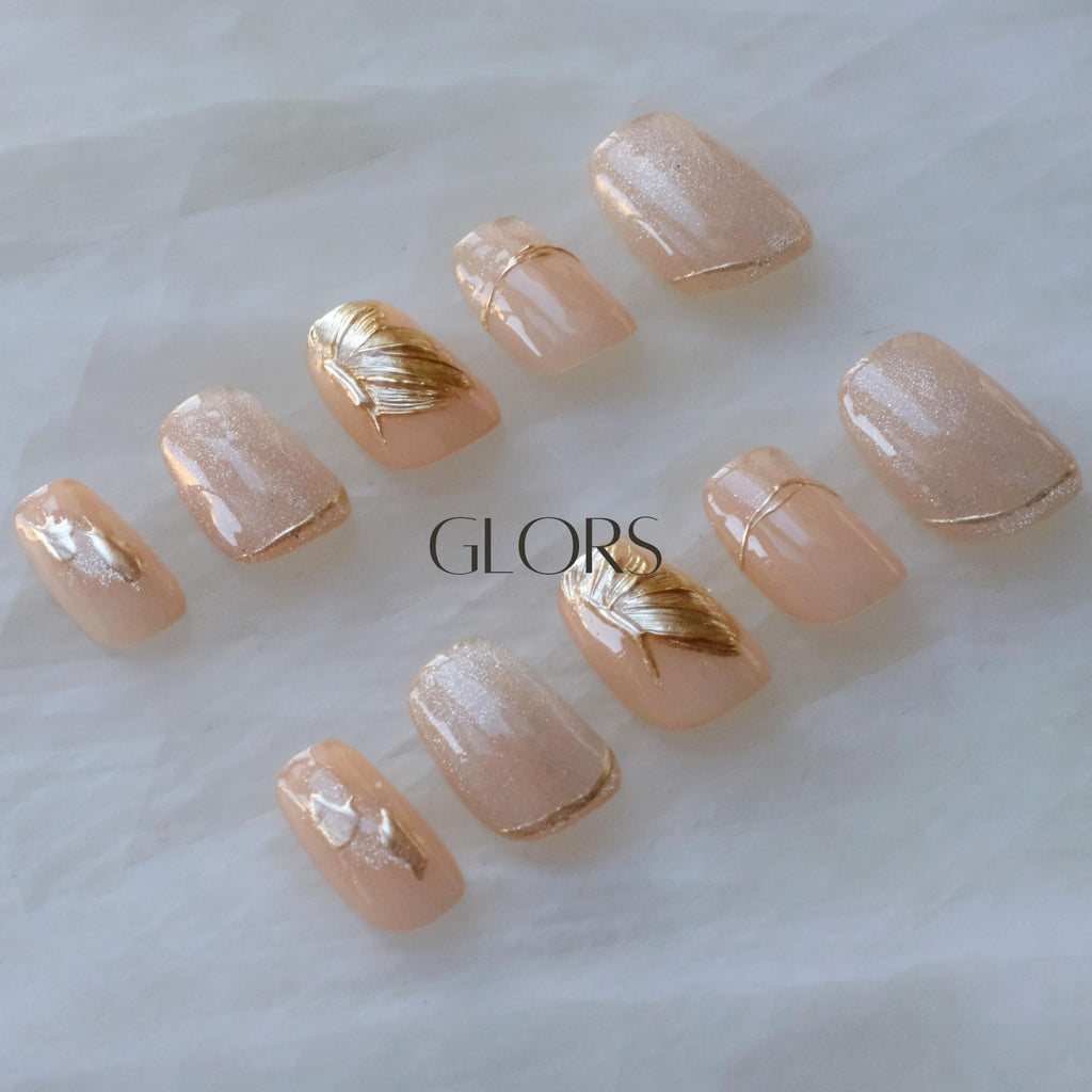 [GLORS] Purely Handmade Press On Nails | Flower Dance - Cat-Eye & Icy Nude Short Square, 10 Pieces