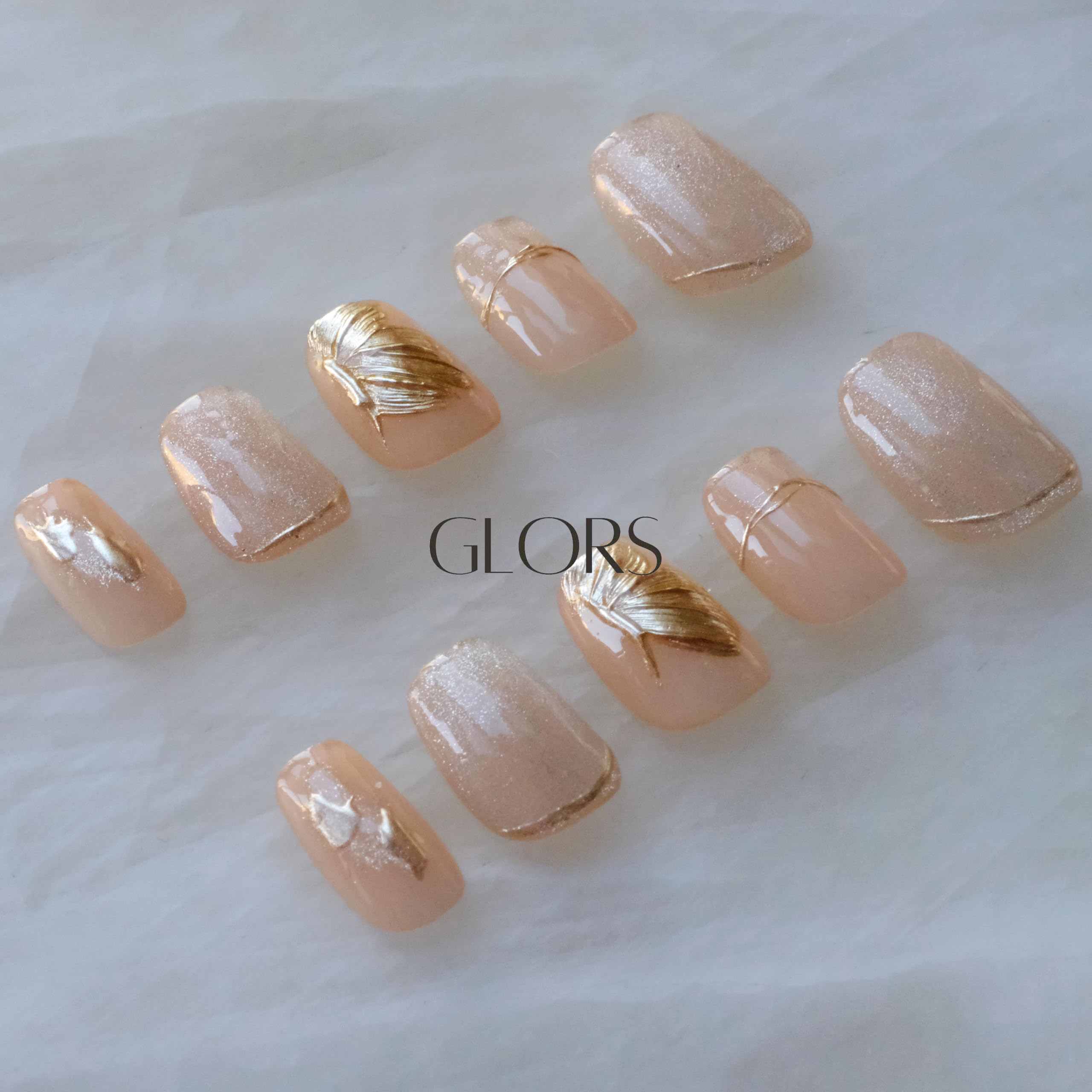 [GLORS] Purely Handmade Press On Nails | Flower Dance - Cat-Eye & Icy Nude Short Square, 10 Pieces