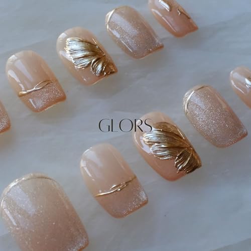 [GLORS] Purely Handmade Press On Nails | Flower Dance - Cat-Eye & Icy Nude Short Square, 10 Pieces