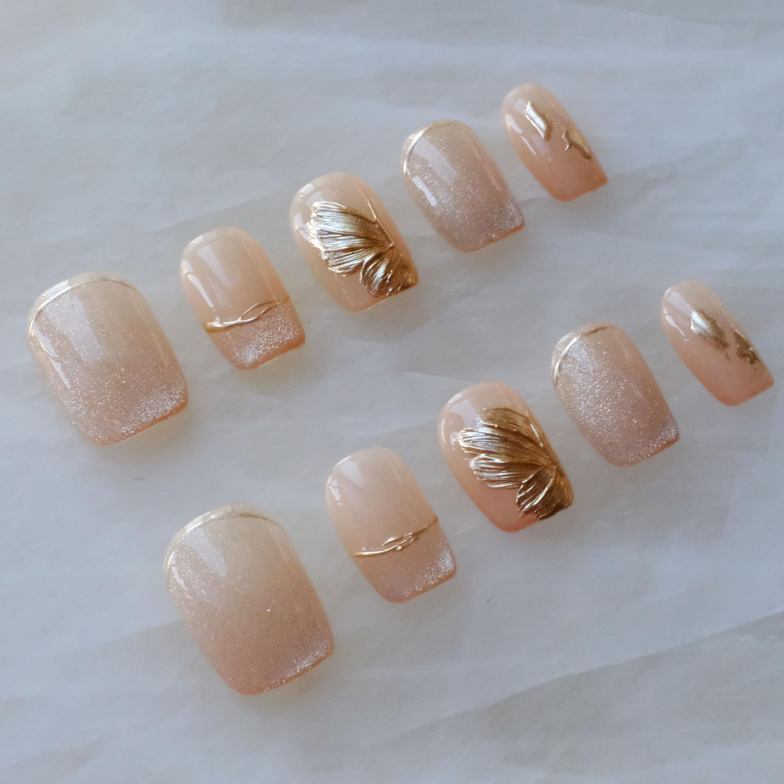 GLORS Flower Dance Press On Nails – Cat-Eye, Icy Nude Short Square (10 pcs)