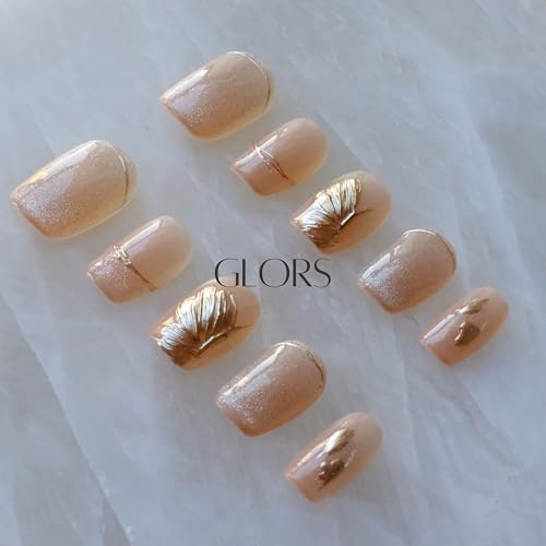 [GLORS] Purely Handmade Press On Nails | Flower Dance - Cat-Eye & Icy Nude Short Square, 10 Pieces