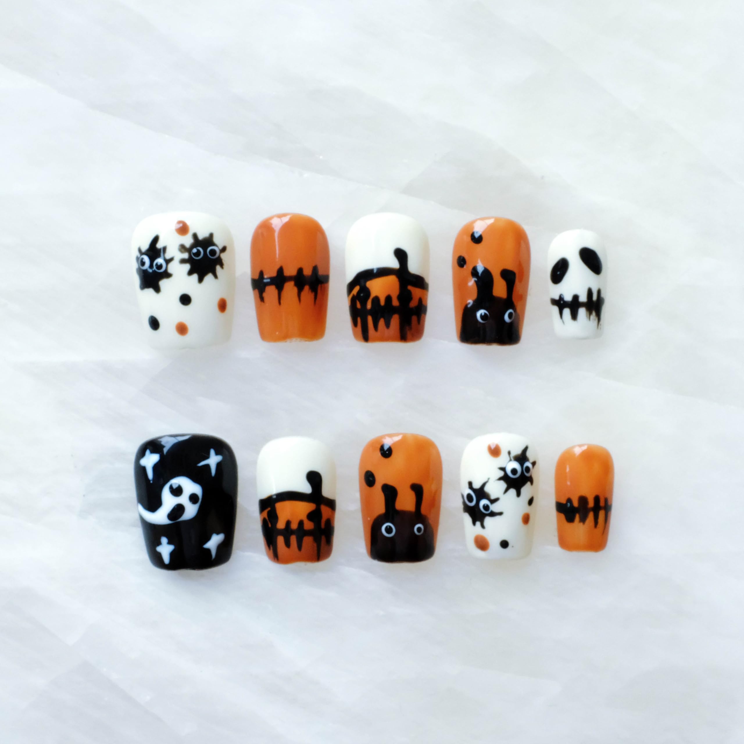 GLORS Halloween Press On Nails – 10-Piece Short Square Set in Orange & Black