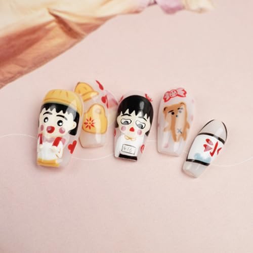 [GLORS] Hand-Painted Cute Cartoon Girl Nail Art Tips (XS) | Easy Application & Durable Design