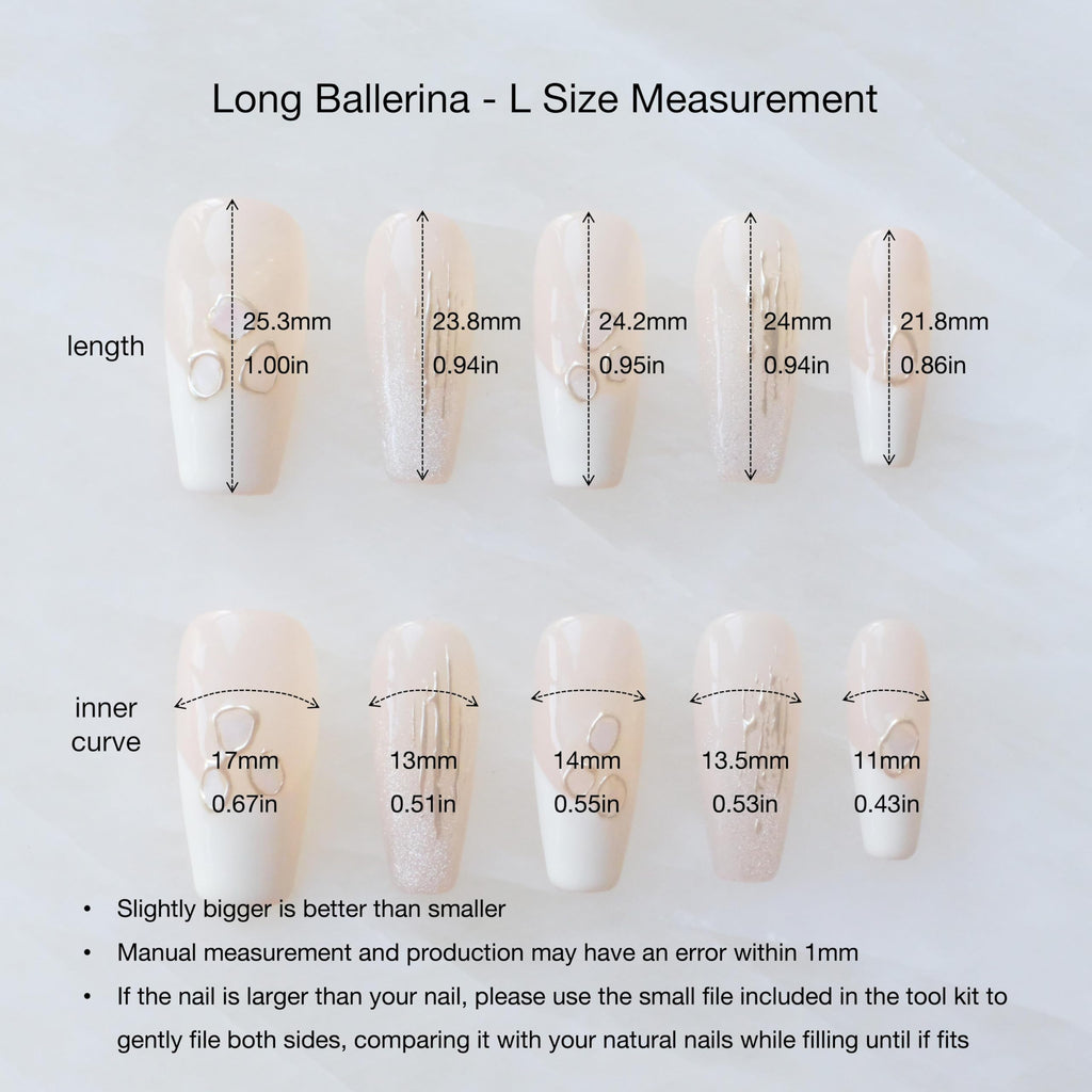 GLORS Handmade Press On Nails – Long Ballerina Shell Design (Pink/White, 10 Pieces, Large)