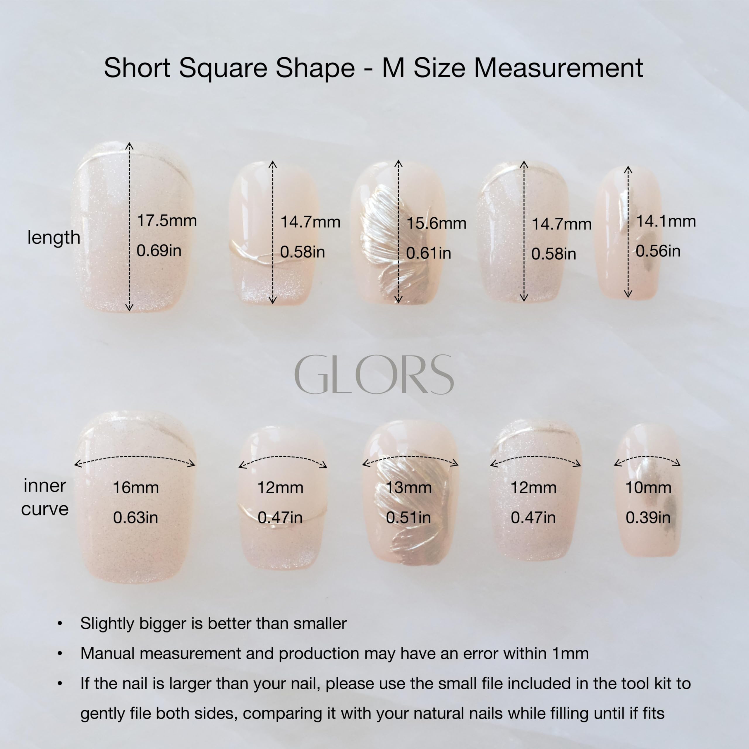 GLORS Flower Dance Press On Nails – Cat-Eye, Icy Nude Short Square (10 pcs)