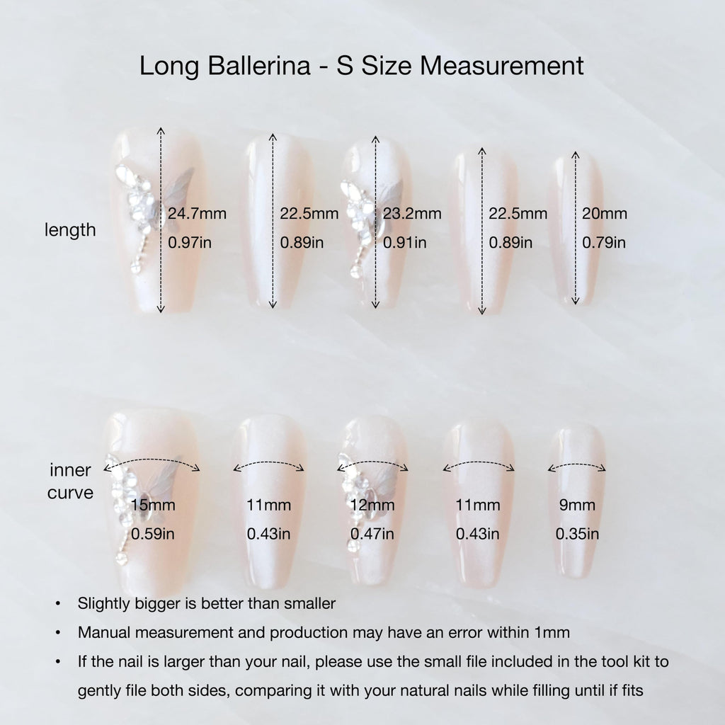 GLORS Press On Nails – Long Ballerina Coffin Nude Pink with Butterfly Rhinestones | 10 Pieces (Small, LB)