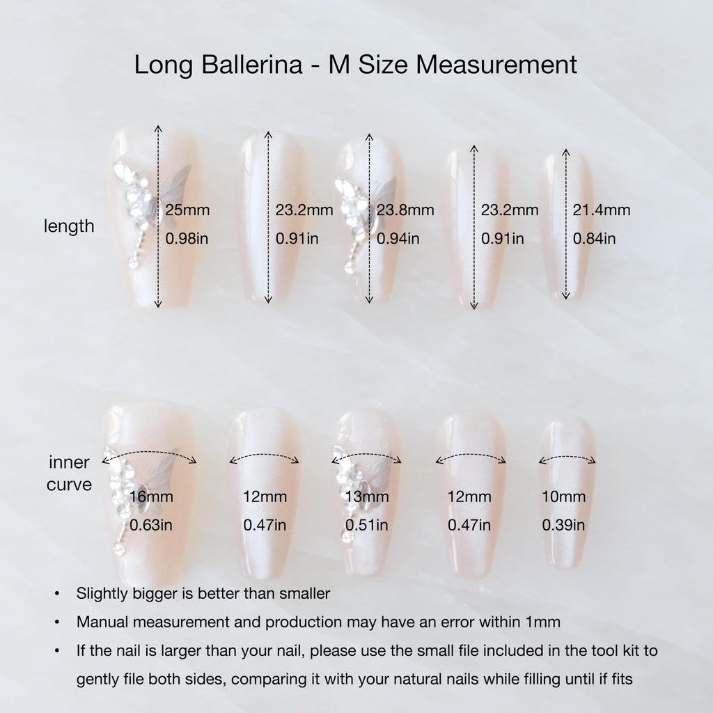 GLORS Press On Nails - Long Ballerina Coffin Nude Pink with Butterfly Rhinestones (10-Piece, Medium LB)