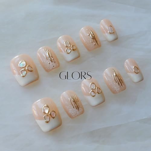 GLORS Purely Handmade Press On Nails | Mica Love Shell Piece – Short Square, 10 pcs