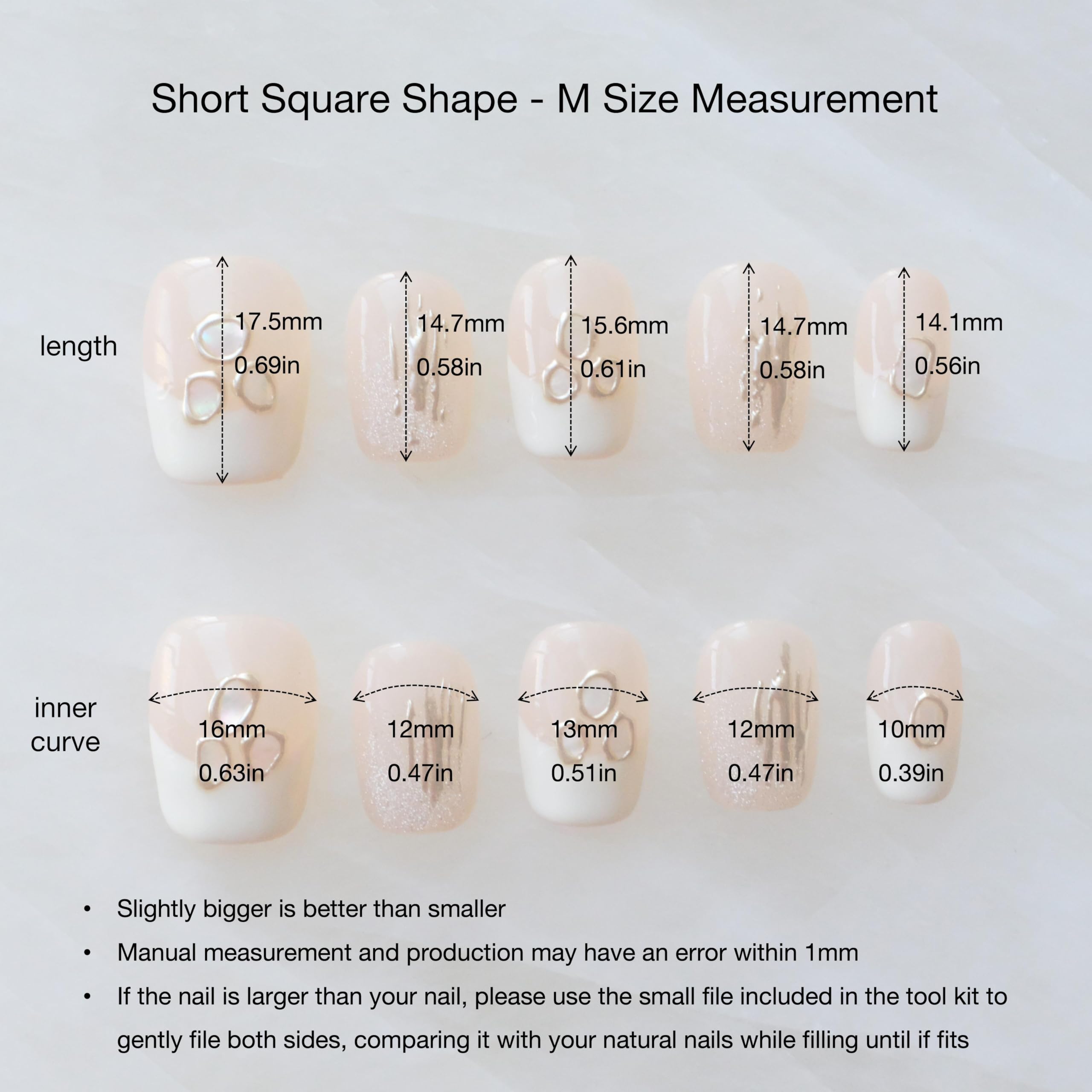 GLORS Purely Handmade Press On Nails | Mica Love Shell Piece – Short Square, 10 pcs