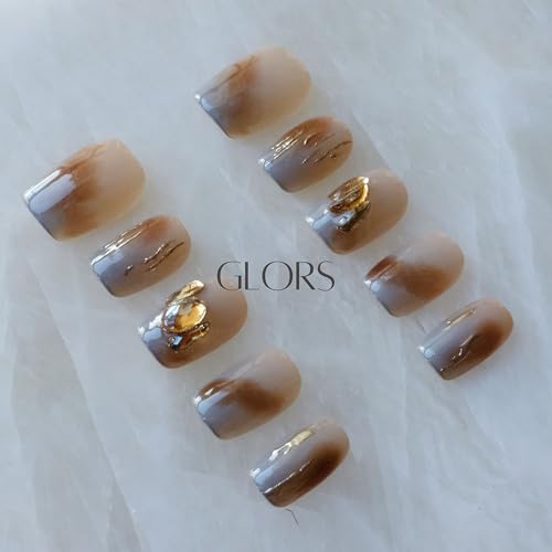 GLORS Purely Handmade Press On Nails | Mist Forest Gradient – Short Square, 10 pcs (SS)